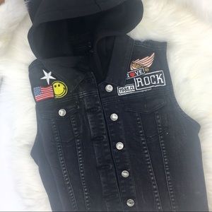 Black Denim Vest With Patches